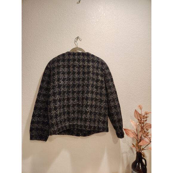 J.Crew Collection Wool Tweed Zip‎ Jacket Black White Size 8 Classic Chic - Picture 2 of 8